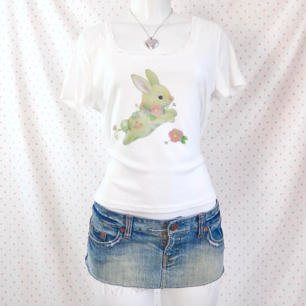 vintage bunny coquette pointelle graphic baby tee